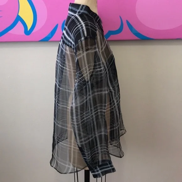 Elizabeth & James Black White Plaid Silk Top NWT - Picture 4 of 8